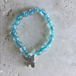 Handmade! Butterfly charm. Blue & clear beads.